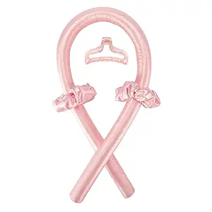 Heatless Curling Rod Headband No Heat Silk Ribbon Curling Rod Hair Roller Curls with Hair Claw Clip Lazy Natural Soft Wave DIY Hair Rollers Styling Tool for Sleep in Overnight (Pink)