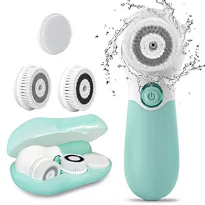 Facial Cleansing Brush Electric Facial Exfoliating Massage Brush with 3 Cleanser Heads and 2 Speeds Adjustable for Deep Cleaning, Removing Blackhead, Face Massaging