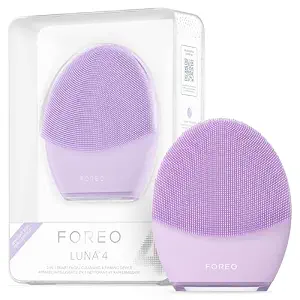 FOREO LUNA 4 Face Cleansing Brush - Firming Face Massager - Anti Aging Care - Enhances Absorption - Simple Skin Care Tools - Sensitive Skin | Facial cleansing brush, face massager, silicone brush, exfoliator, sensitive skin, skincare tool, firming