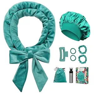 Gwabee Velvet Heatless Curls Overnight Hair Curlers to Sleep In | 70" Extra Long No Heat Curls Overnight for Long Hair | Create Natural Curl | Gift Set with Bonnet & Storage Bag (Blue Green)