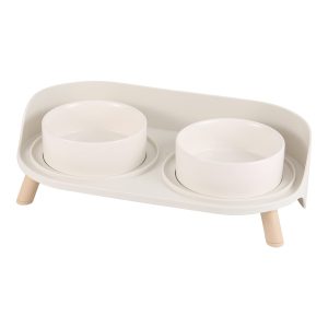 Elevated Dog Bowls Ceramic, Raised Cat Bowl Set for Food and Water, Mess Proof and High Wall Splash Guard with Non-Slip Stand Design for Small Cats Dogs - 2 x 320 ML (4.9 OZ) - White
