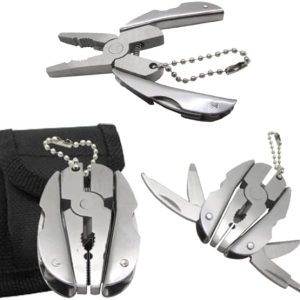 Mini Keychain Set - 6-in-1 Multitool Plier, Adjustable Wrench & Carry Case - Multifunctional All In One - Wire Strippers, Phillips Screwdriver, Knife, File Great For Holiday Gifts, Stocking Stuffers