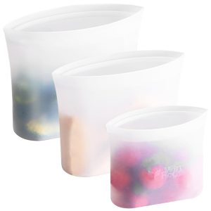 Winrock Reusable 100% Silicone Food Storage Bags, Sandwich Snack Bags New Generation Stand Up Zip Container for Soup and Leftovers, Plastice & BPA Free, Microwave Oven Safe 3 Pack (51oz, 34oz, 17oz)