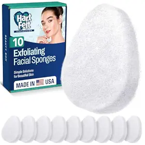 HartFelt [10 Pack] Regular Exfoliating Facial Sponge for Face - Daily Cleansing Scrubber - Buf Dirt Away with Puf Styled Reusable Face Pads for Removing Makeup, Dirt, and Dead Skin - Made in USA