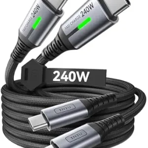 INIU 240W USB C to USB C Cable, [6.6ft+6.6ft] Fast Charging Type C Cord | Nylon Braided, Fast Charging, LED Indicator, USB-C Data Transfer, for iPhone 17 16 Pro, MacBook Pro, iPad, Samsung S26 etc