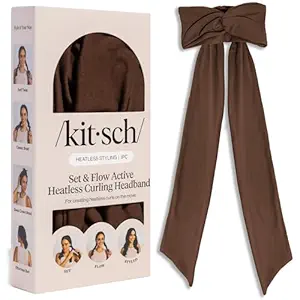 Kitsch Set & Flow Active Heatless Curling Headband For Women - Brown, 1pc | Soft, Breathable Cotton Head Bands For Women's Hair – Stretchy Fit, Achieves Curls Overnight – Gym-To-Glam In Minutes