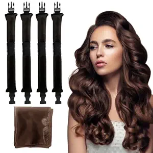 HAIOLORPRO Heatless Hair Curler Velvet, Heatless Curls Overnight Hair Curlers to Sleep in, Overnight Rods Heatless Curls for Short Long Hair All Hair Types Styling Tools-4PCS Brown