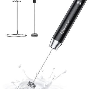 Maestri House LunaFro Rechargeable Milk Frother,Stand & 2 Detachable Whisks | 8000RPM Turbo Motor, 1200mAh lithium battery, Handheld Milk Frother for Lattes, Cappuccino, Matcha & Powdered Supplements