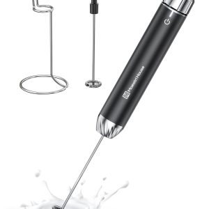 Maestri House LunaFro Max Rechargeable Milk Frother,Stepless Speed Control | 2000mAh lithium battery Frother Handheld, IPX6 Electric Drink Mixer with Stand & 2 Detachable Whisks for Lattes, Cappuccino