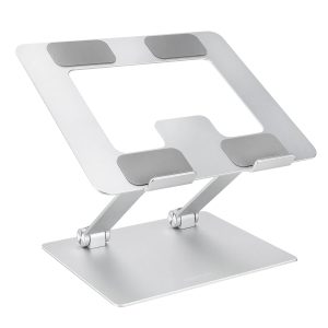 Amazon Basics Sturdy and Portable Ergonomic Laptop Stand for Desk, Height Adjustable Riser with Ventilated Cooling, Foldable, Fits all Laptops up to 15.6 Inch, Silver
