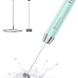 Maestri House LunaFro Rechargeable Milk Frother,Stand & 2 Detachable Whisks | 8000RPM Turbo Motor, 1200mAh lithium battery, Handheld Milk Frother for Lattes, Cappuccino, Matcha & Powdered Supplements