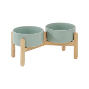 Havniva Ceramic Dog Bowls Elevated, Raised Dog Food Bowl for Small Dogs | 6.1” Elevated Dog Bowls, Non-Slip Wood Stand, Dog Food and Water Bowl Set, Dog Feeding Dish, Large Capacity Pet Water Bowl
