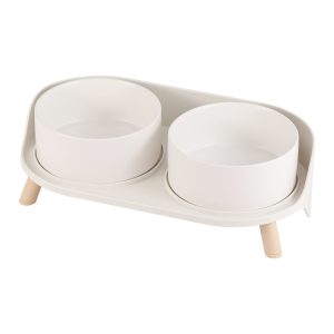 Elevated Ceramic Dog Bowl Set - Double Dog Feeding Bowls with Stand Splash Proof - Raised Dishes for Food and Water - Ideal for Small to Medium Dogs - 2 x 720 ml - 11.3 oz - White
