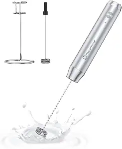Maestri House LunaFro Rechargeable Milk Frother,Stand & 2 Detachable Whisks | 8000RPM Turbo Motor, 1200mAh lithium battery, Handheld Milk Frother for Lattes, Cappuccino, Matcha & Powdered Supplements