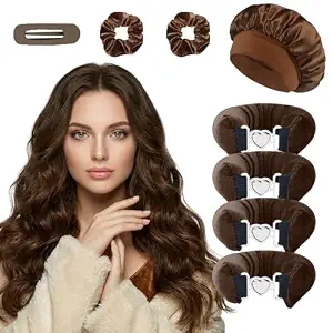 Heatless Curls Overnight Hair Curlers Set – Grande Heatless Curls Overnight Rods No Heat Hair Curlers 4PCS Jumbo Velvet Rollers with Shower Cap, No-Damage Flexi Rods for Beautiful Waves