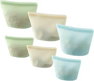 6 Pack Reusable Silicone Food Storage Bags, Emptycolor Reusable Bags, Leakproof Freezer Bag for Sandwich, Snack, Dishwasher Safe, BPA Free