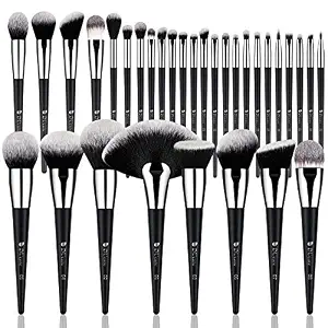 DUcare 32Pcs PRO Grade Makeup Brushes Set Premium Ultra-soft Synthetic Foundation Contour Powder Blush Concealer Eyeshadow Classic Black Professional Make up Brushes