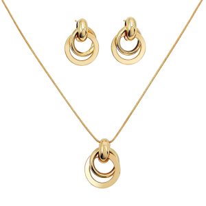 14K Gold Plated Knot Jewelry Set for Women, Stainless Steel Interlocked Ring Pendant Necklace & Drop Earrings Set, Minimalist Geometric Accessory for Gift & Daily Wear