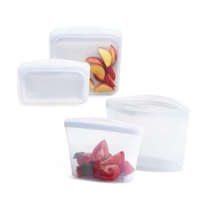 Stasher Premium Reusable Silicone Food Storage Bags, 4-Pack, Clear | Food-Safe Silicone, Eco-Friendly, Reusable Freezer Bags, Microwave, Dishwasher, Oven, Snack Bags, Lunch Containers, Meal Prep