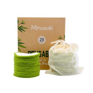 20 Pack Reusable Makeup Remover Pads Bamboo Reusable Cotton Rounds | Reusable Makeup Pads for Toner, Washable Pads for All Skin Types with Cotton Bag