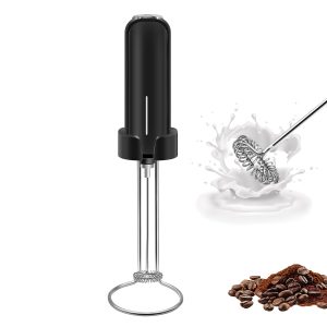 Milk Frother Handheld Battery Operated, Electric Whisk Foam Maker, Handheld Drink Mixer, Mini Frother Wand with Stainless Steel Whisk for Coffee, Cappuccinos, With Stand and Storage Hook