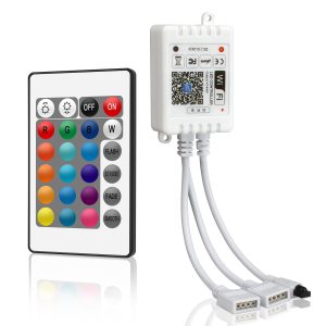Smart WiFi RGB LED Light Strip Remote Controller, 24 Key Wireless Control | LED Controller, DC 12V-24V 4 Pin Output Compatible with Alexa/Google Assistant/IFTTT, for SMD 5050 3528 5630 LED Strip Light