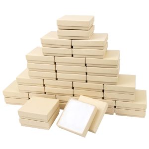 Jewelry Gift Boxes, Cardboard Jewelry Boxes, 40 Pack 3.5x3.5x1 Inch, Bulk Cotton Filled Small Jewelry Boxes with Lids for Necklace Ring Bracelet Earring Display Box (Brown)
