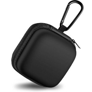 Square Earbud Case Portable EVA Storage Bag Cell Phone Accessories Organizer with Carabiner for Wired/Wireless Earphone, Earbud, Earpieces, SD Memory Card, Camera Chips, Tech Pouch, Black