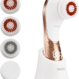 Facial Cleansing Brush Electric Face Scrubber with 4 Brush Heads | IPX-7 Waterproof, Rechargeable Facial Exfoliator, Massaging and Deep Cleansing for Women & Men, White