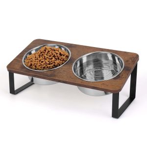 Yummy Sam 15° Tilted Raised Stainless Steel Dog Food Water Bowl Set | Elevated Pet Bowls with Stand, Double Food Feeding Dishes for Medium Dogs and Large Cats