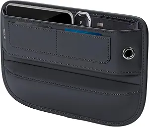 Universal Fit Premium Leather Car Seat Gap Filler Organizer, Center Console Organizer with Card Slots, Clever Gifts for Car SUV Truck Owners (Black, 1 Pack)