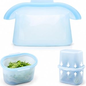 Silicone Food Storage Bags, Reusable, High-Temperature Resistant, Leak-Proof Upright Freezer Bags, Microwave and Dishwasher Safe，serene blue