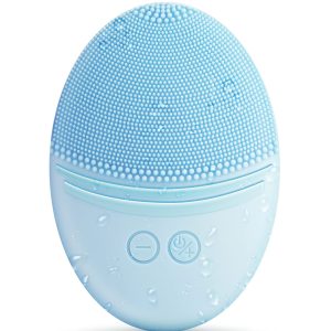 EZBASICS Silicone Facial Cleansing Brush, IPX7 Waterproof, Blue | Rechargeable Electric Face Exfoliator, 5 Speeds, Sonic Vibrating for Deep Pore Cleansing & Gentle Massaging
