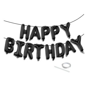 Black Happy Birthday Balloon Banner Set -16 Inch Foil Letters Balloons, Reusable Birthday Decorations and Party Supplies, Suitable for Men and Women's Birthday Decorations，Party Backdrop