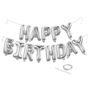 Silver Happy Birthday Balloon Banner Set -16 Inch Foil Letters Balloons, Reusable Birthday Decorations and Party Supplies, Suitable for Men and Women's Birthday Decorations，Party Backdrop