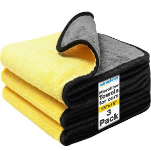 Microfiber Towels for Cars - 15.7" x 15.7" inches, Highly Absorbent Professional Grade Drying Towel Set for Superior Cleaning and Drying Performance - Car Drying & Kitchen Towel - Pack of 3