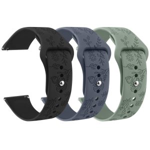 Meliya Veryfit Smart Watch Bands, 22mm Watchbands for IDW13 IDW16 IDW19 IDW26 IDW28 Smartwatch, Floral Engraved Soft Silicone Rubber Sport Replacement Watch Strap for Veryfit