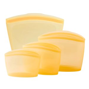 Blue Ginkgo Silicone Food Storage Bags, 4-Pack, Reusable, Made in Korea | Leakproof. Stand Up. Freezer and Dishwasher Safe. (Pumpkin)