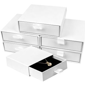 Cardboard Jewelry Boxes, 5 Pack 3.5×3.5x1.18Inch Jewelry Gift Boxes, Bulk Cotton Filled Small Jewelry Boxes with Lids for Necklace Ring Earring Display Box (White)