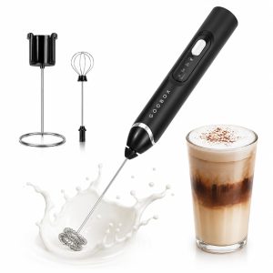 Milk Frother Handheld, Rechargeable 3-Speed Whisk with 2 Heads | 3 speeds, 2 interchangeable whisk heads and a 1200mAh USB-C rechargeable battery for coffee, matcha and light mixing.