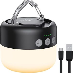 ZMNT LED Camping Lantern Rechargeable 1000LM, Up to 300H Running Time Camping Tent Light, 6700mAh Emergency Hanging Light for Hurricane, Power Outages, Home, Hiking, Water-Resistant, Black