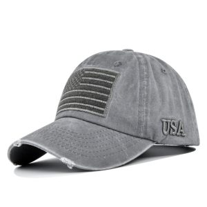 American Flag Baseball Cap Adjustable Vintage Washed Cotton Denim Unisex | Embroidery, Adjustable, Washed Vintage, Cotton Denim, Distressed