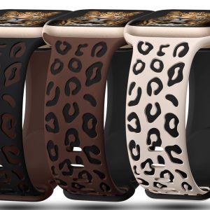 3 Pack Leopard Engraved Bands Compatible with Apple Watch Band 41mm 40mm 38mm 42mm 44mm 45mm 46mm 49mm Women, Soft Silicone Cheetah Embossed Sport Strap for iWatch Series 10 9 8 7 6 5 4 3 2 1 Ultra