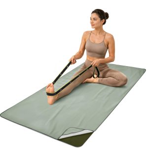 Gogokiwi Yoga Mat and Towel Set with Strap, 72 x 36 in, Non Slip Pilates | Extra wide, covers whole mat, 4 corner pockets, washable quick-dry microfiber, hot yoga, for gym, studio, or home