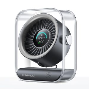 KIMMOO Rechargeable USB Desk Fan, Quiet Table Fan with Turbo Airflow, 100 Speeds, Digital Display, 90° Rotating, Small Battery Desktop Fans for Bedroom Home Office Travel, Black