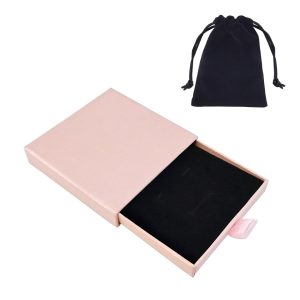 Quacc Jewelry Gift Box, Necklace Bracelet Organizer for Birthday (Pink) | Cardboard Jewelry Box, Velvet Bag, Square Jewellery Storage Case for Necklace, Bracelet, Earring, Christmas, Wrapping