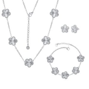Clover Neckalce Bracelet Earring Set for Women 14K Gold Plated Stainless Steel Four Leaf Clover Jewelry Set