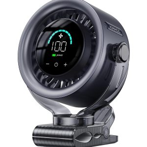 KIMMOO 4000mAh Rechargeable Portable Clip on Fan-100-Speed Touch Control, LED Display, 360° Rotate Quiet Turbo Desk Fan, Small Battery Operated USB Fan for Stroller Bed Travel Camping Golf Gym (Black)