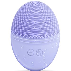 EZBASICS Silicone Facial Cleansing Brush, IPX7 Waterproof, Violet | Rechargeable Electric Face Exfoliator, 5 Speeds, Sonic Vibrating for Deep Pore Cleansing & Gentle Massaging