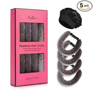 Heatless Curls Overnight Blowout Rods Set, 4 Pack Heatless Curling Rod Velvet Hair Curler with Buckle for Long Hair Styling, No Heat Hair Curler + Satin Sleep Bonnet